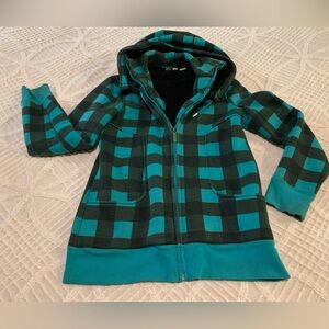 Roxy Turquoise and Black Plaid Hoodie